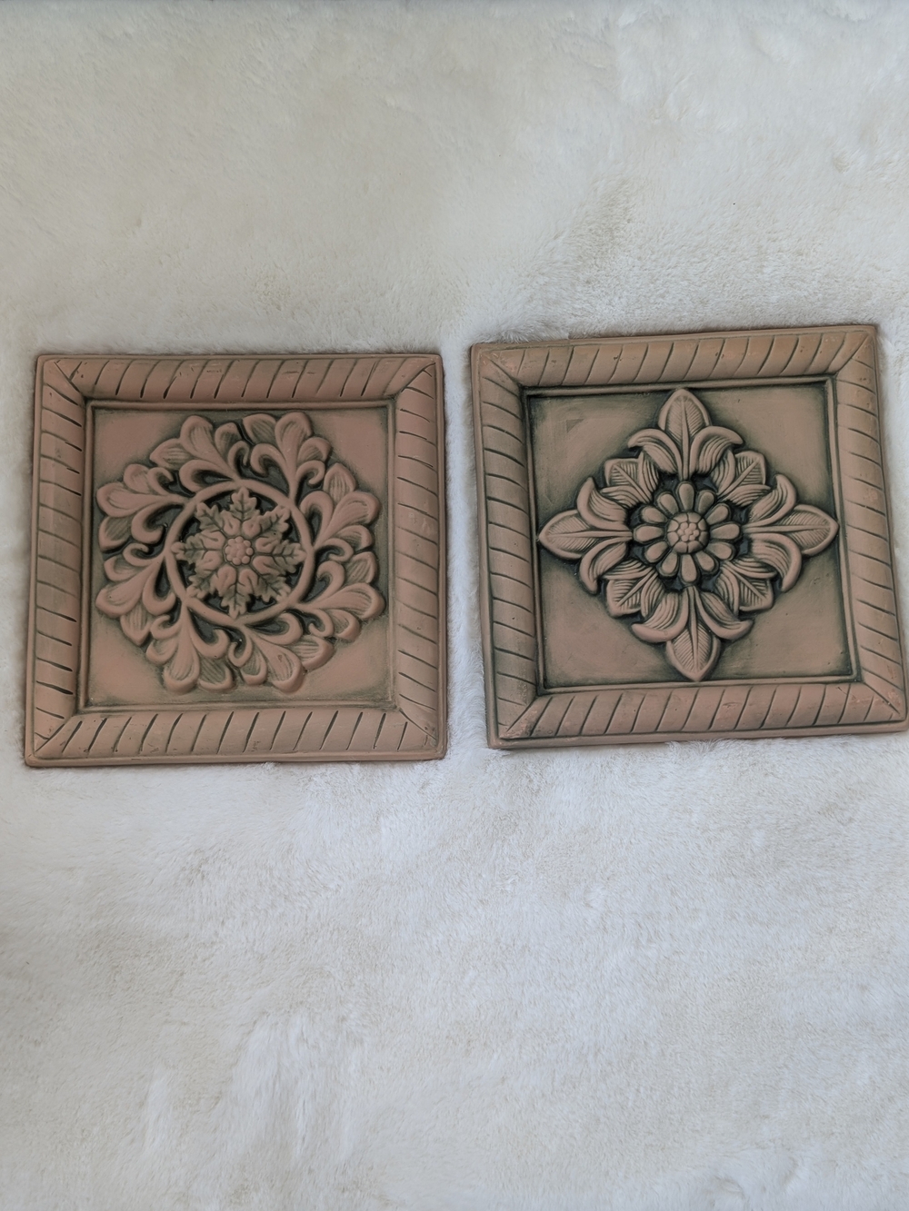 Terracotta Wall Hanging Flower Decor Handcrafted China Vintage. Set of 2